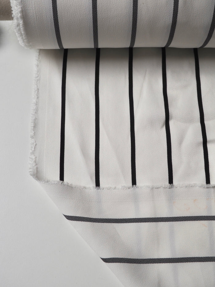 Black + White Stripe Viscose Crepe-Backed Satin