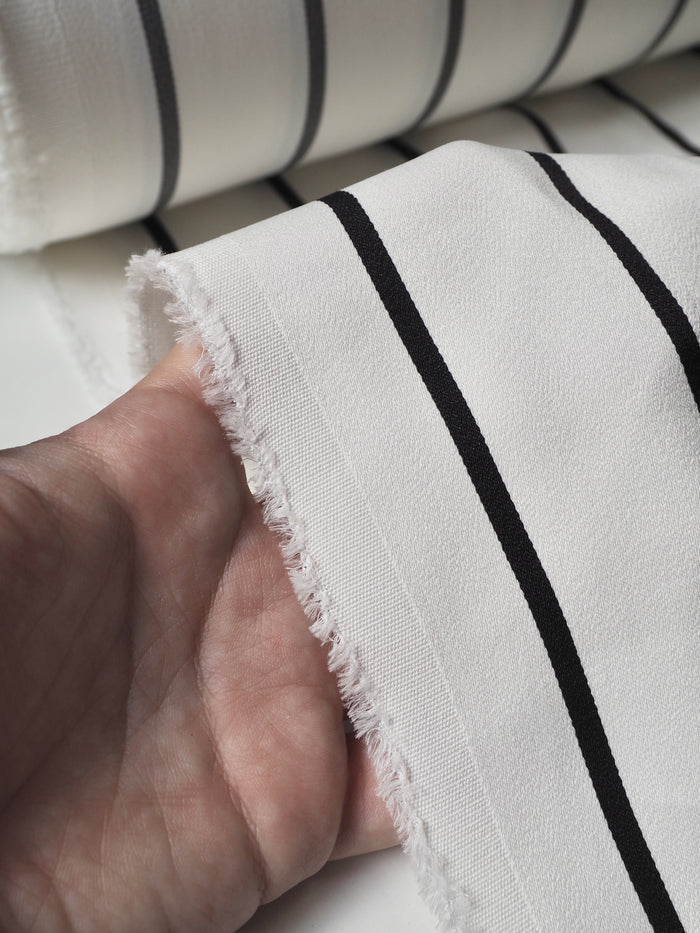 Black + White Stripe Viscose Crepe-Backed Satin