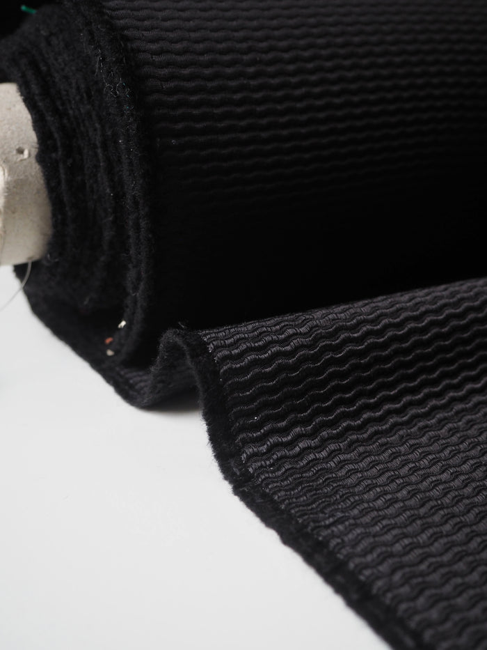 Black Wool Blend Ottoman Jacquard