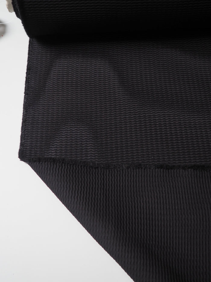 Black Wool Blend Ottoman Jacquard