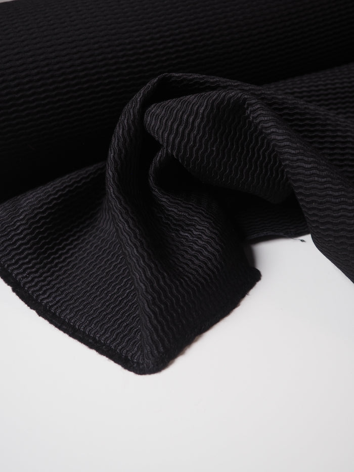 Black Wool Blend Ottoman Jacquard