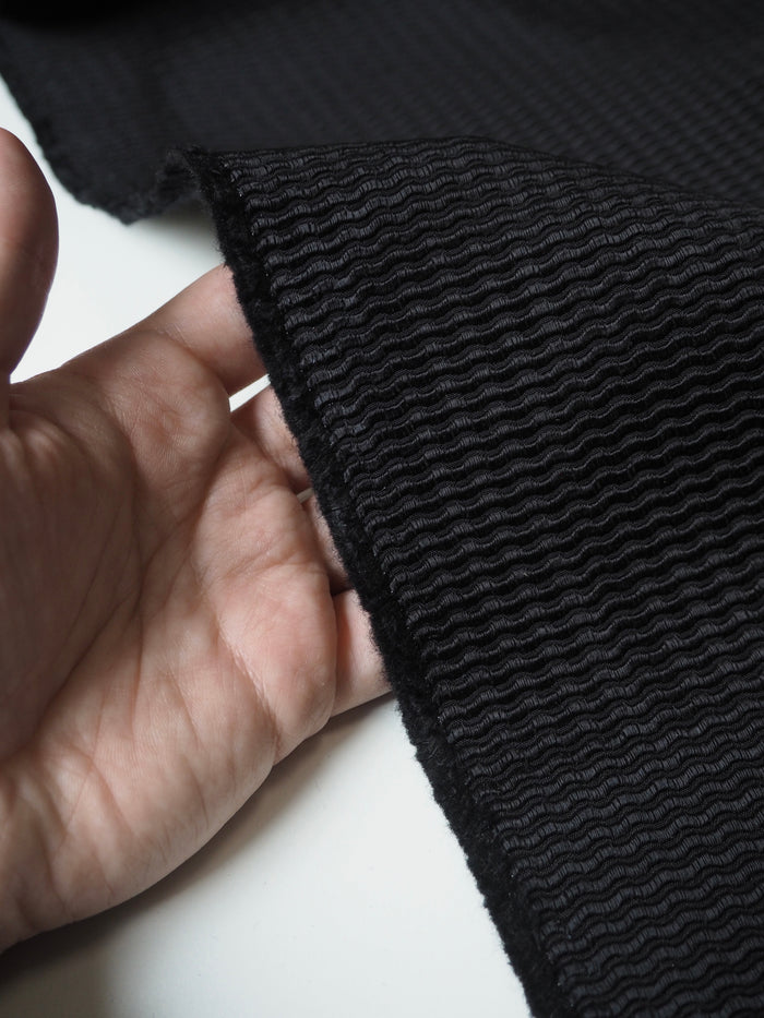 Black Wool Blend Ottoman Jacquard