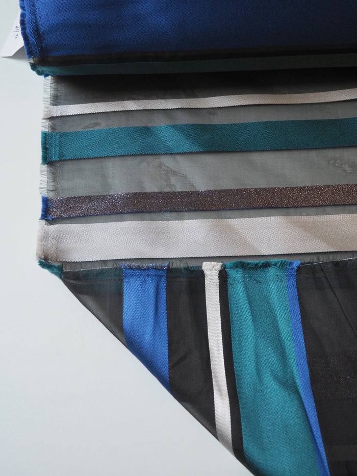Blue Stripe Organza Jacquard