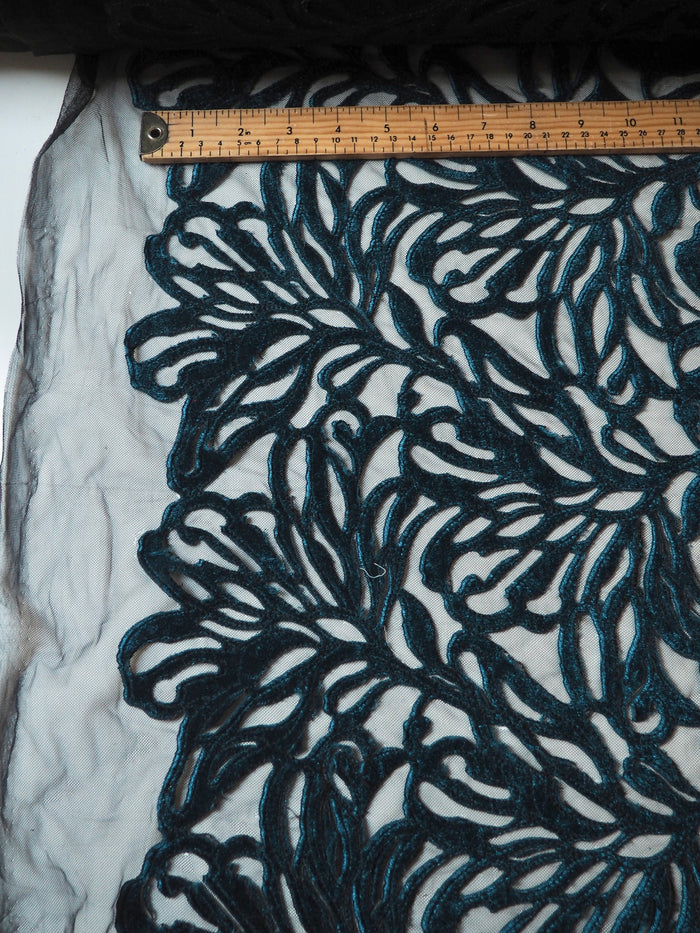 Blue Velvet Leafy Embroidered Tulle