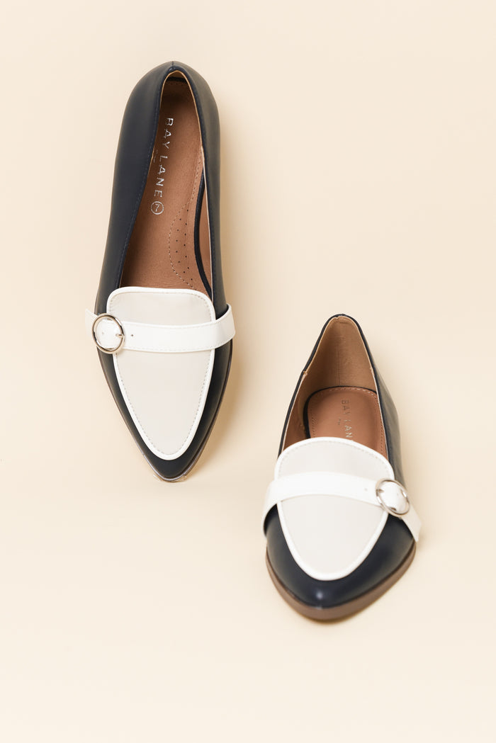 Boston Navy Contrast Leather Loafer