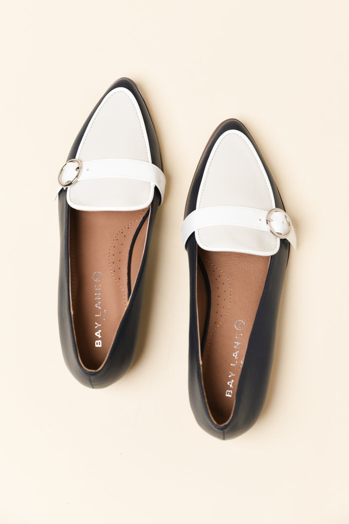 Boston Navy Contrast Leather Loafer
