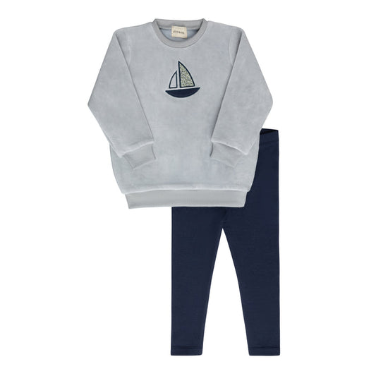 Boys 2 Piece Set – Blue – Embroidered Berry