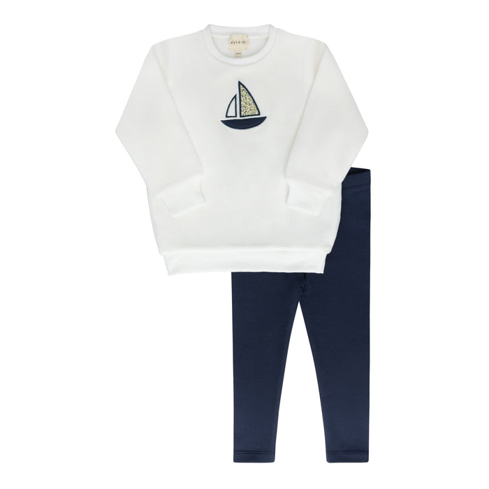 Boys 2 Piece Set – Ivory Blue – Embroidered Berry