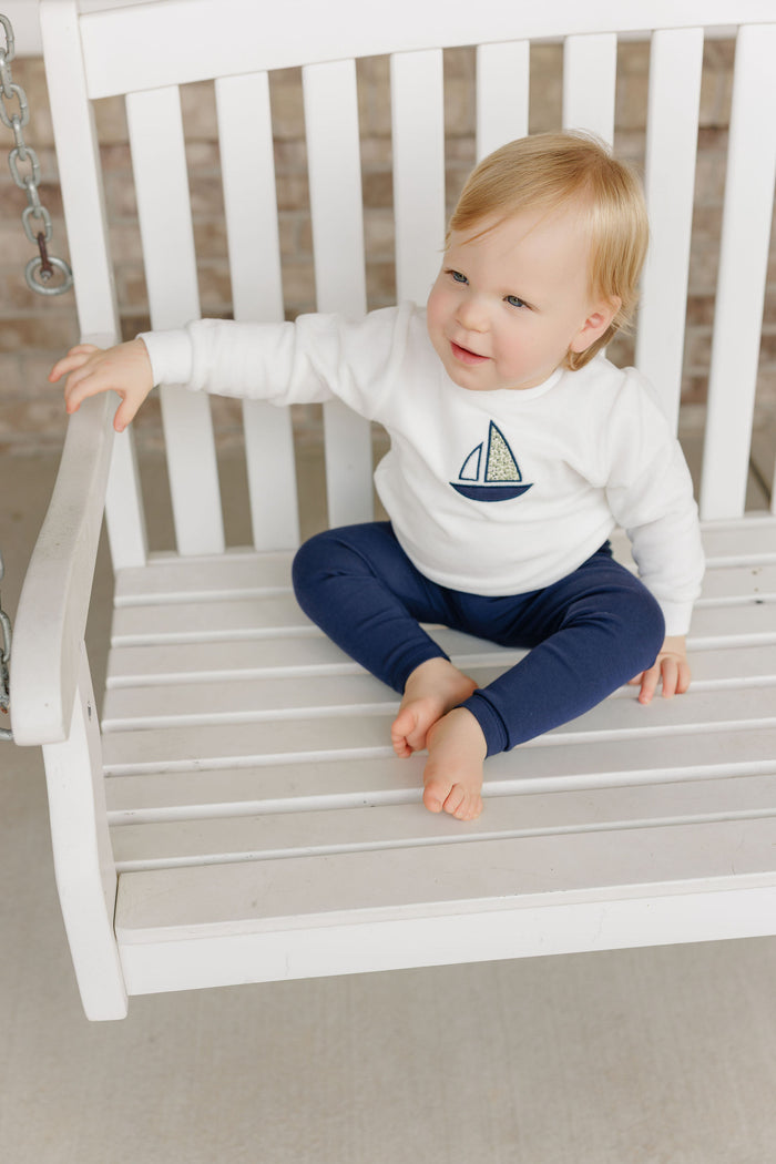 Boys 2 Piece Set – Ivory Blue – Embroidered Berry