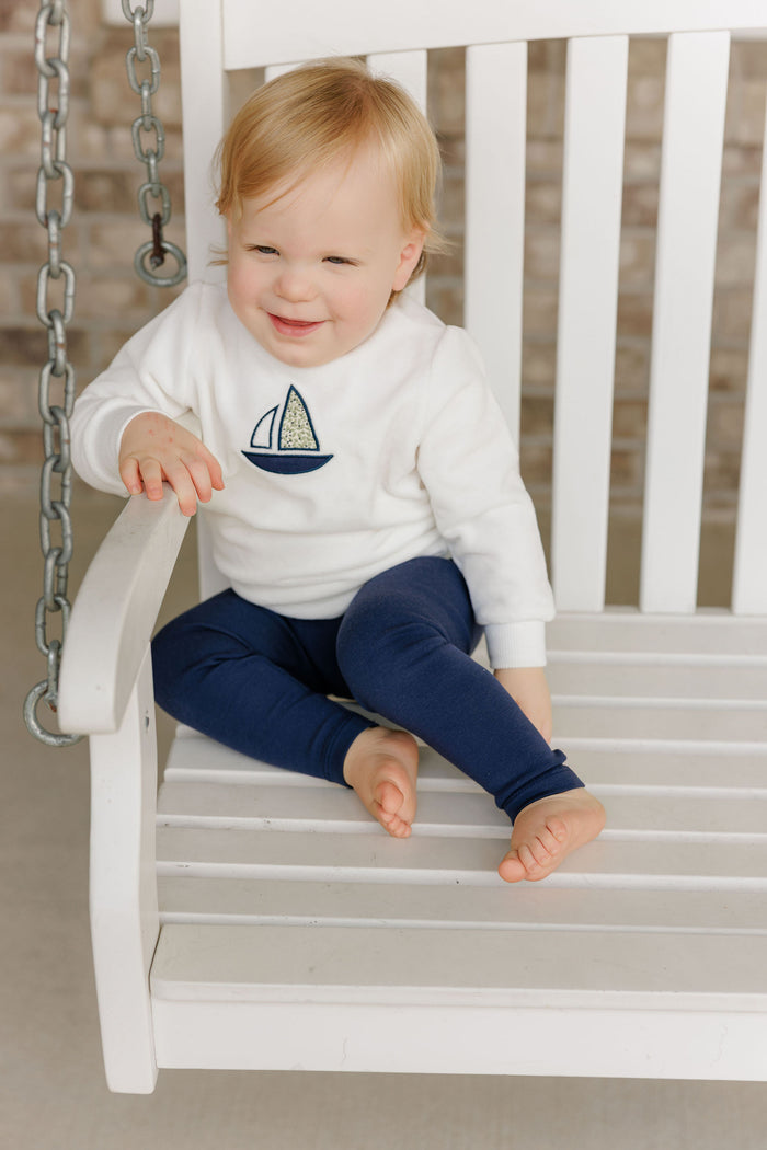 Boys 2 Piece Set – Ivory Blue – Embroidered Berry