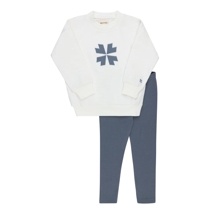 Boys 2 Piece Set – Ivory Blue – Embroidered Clover