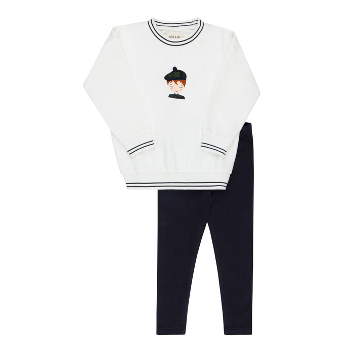 Boys 2 Piece Set – Ivory Navy – French Terry Scottish