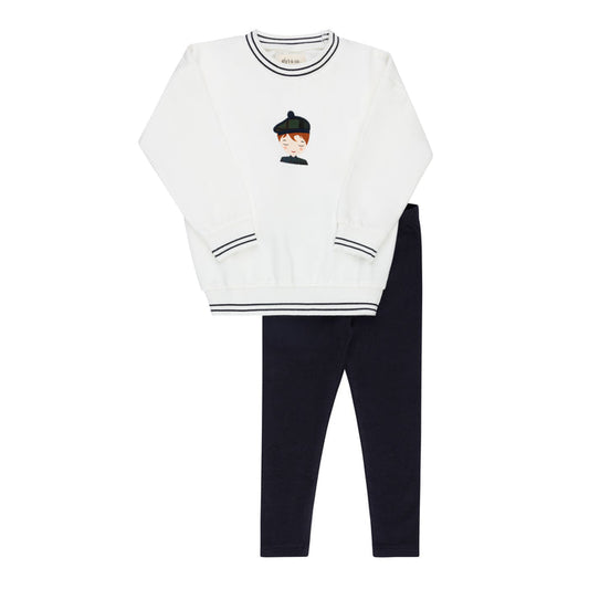 Boys 2 Piece Set – Ivory Navy – French Terry Scottish