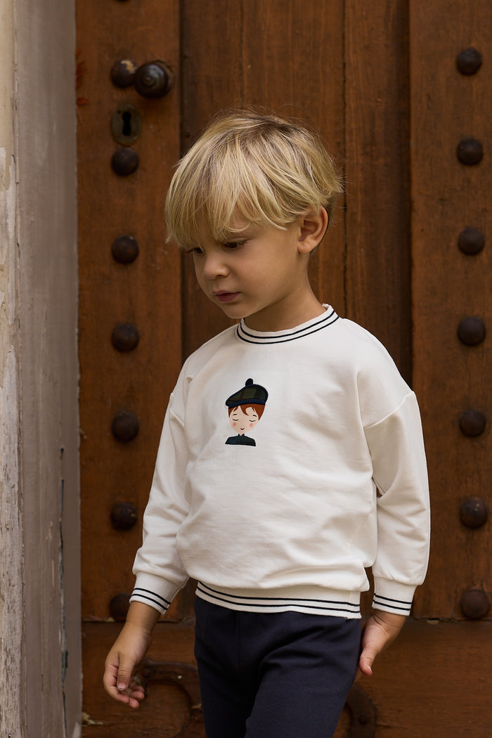 Boys 2 Piece Set – Ivory Navy – French Terry Scottish