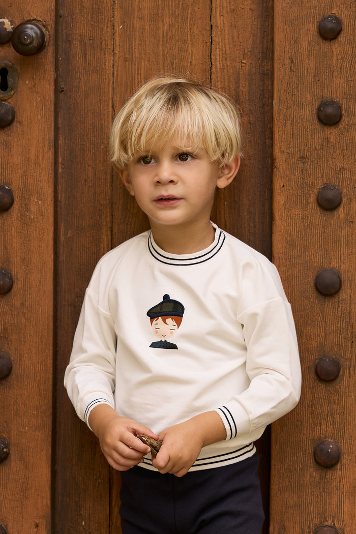 Boys 2 Piece Set – Ivory Navy – French Terry Scottish