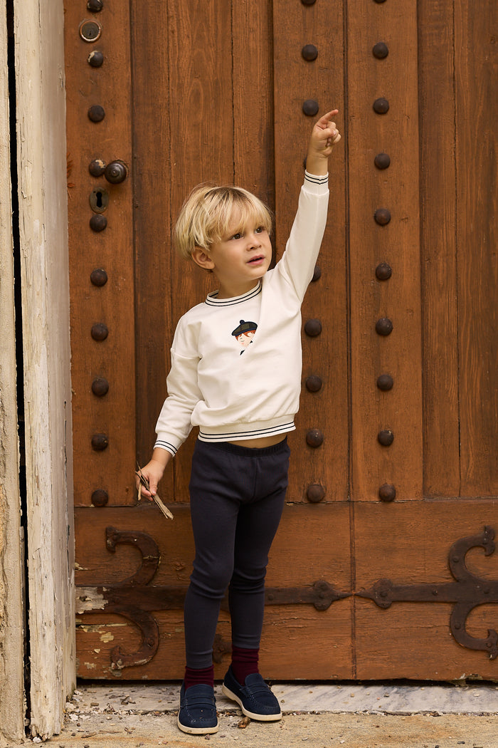 Boys 2 Piece Set – Ivory Navy – French Terry Scottish