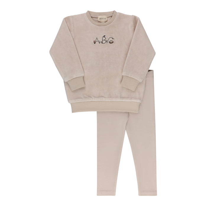 Boys 2 Piece Set – Tan – Embroidered ABC