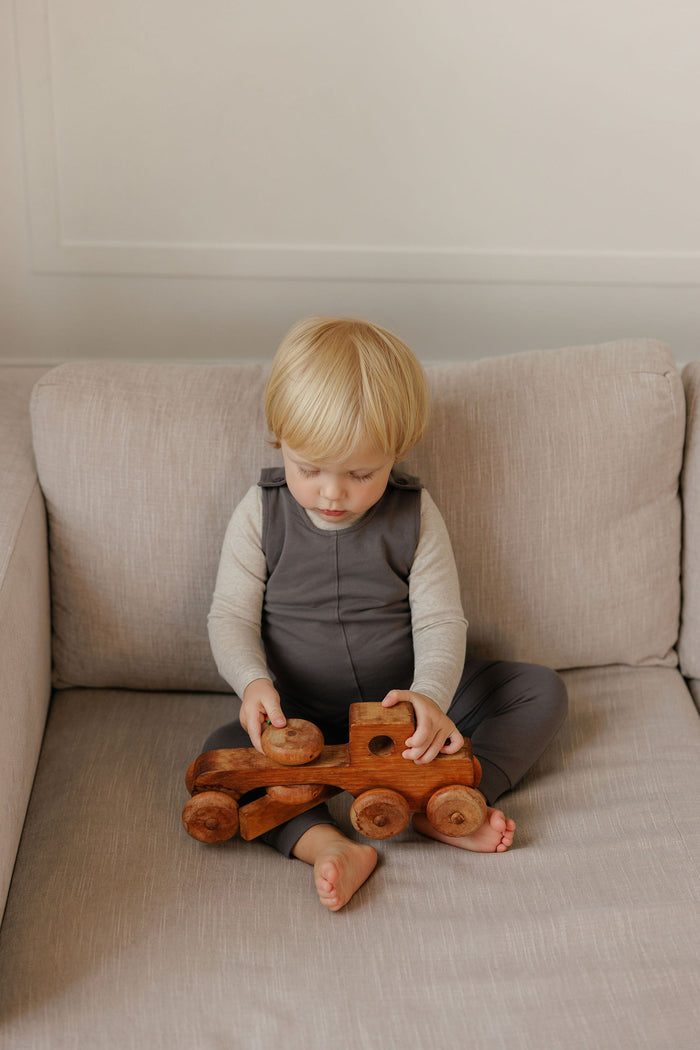 Boys Bodysuit & Overalls – Cream Charcoal – Bird Seam