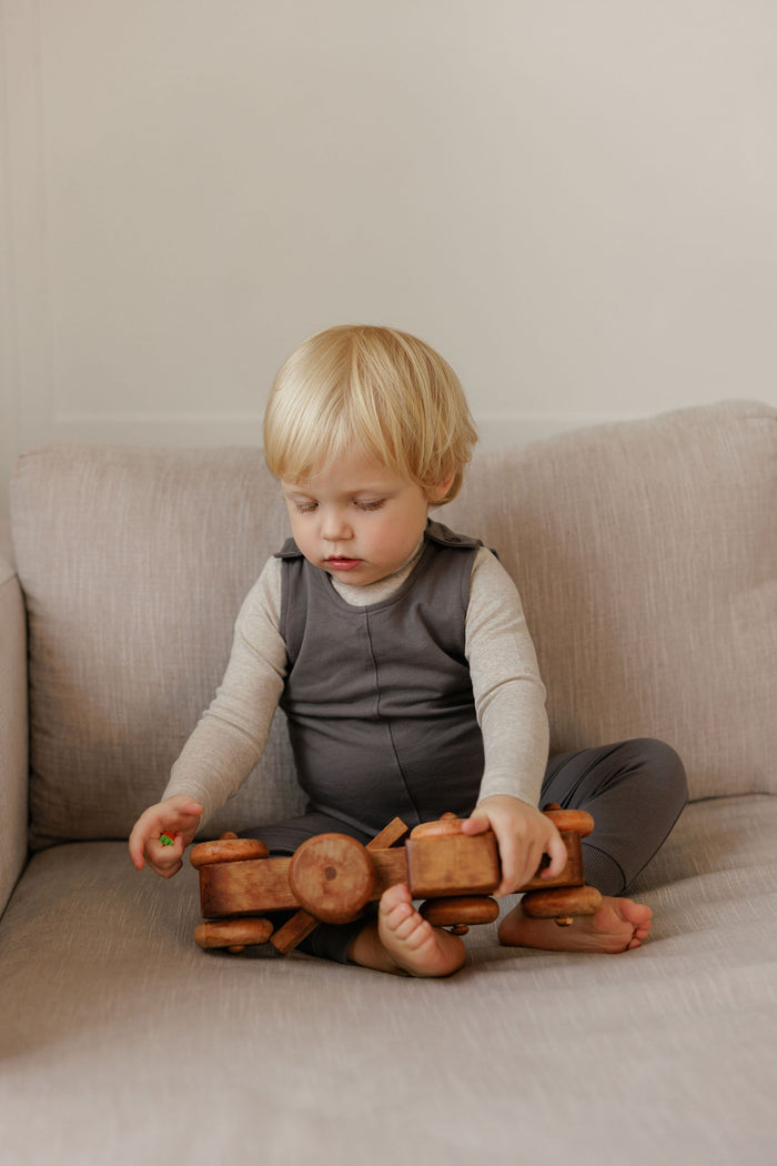 Boys Bodysuit & Overalls – Cream Charcoal – Bird Seam