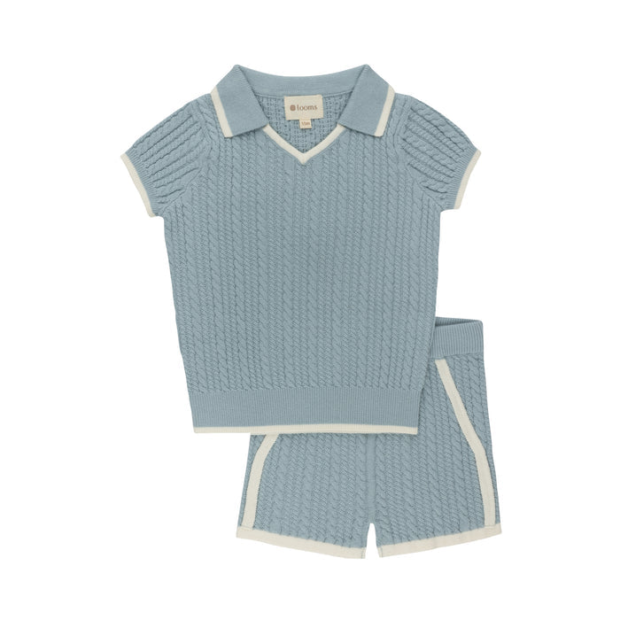 Boys Cable Knit 2 Piece Set – Blue/Ivory – Keepsake Collection