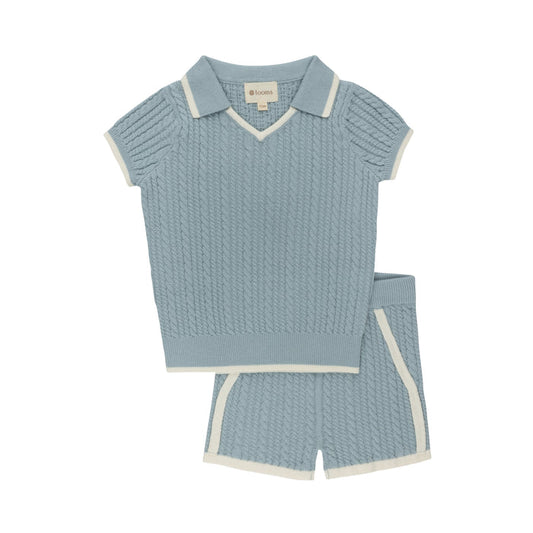 Boys Cable Knit 2 Piece Set – Blue/Ivory – Keepsake Collection
