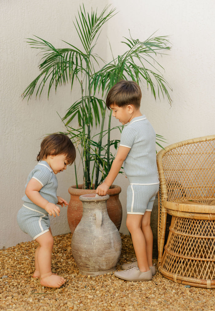 Boys Cable Knit 2 Piece Set – Blue/Ivory – Keepsake Collection