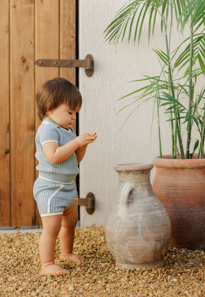 Boys Cable Knit 2 Piece Set – Blue/Ivory – Keepsake Collection