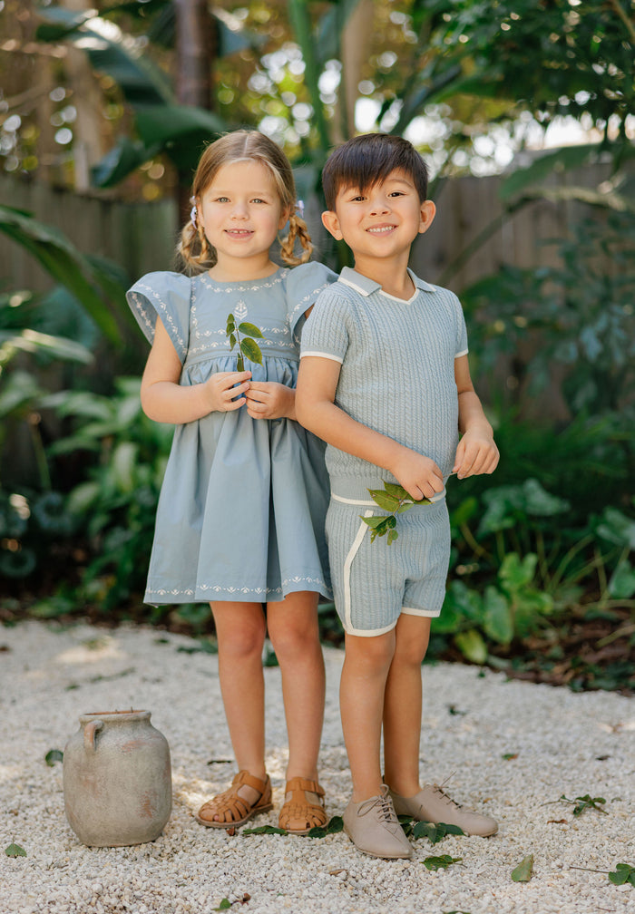 Boys Cable Knit 2 Piece Set – Blue/Ivory – Keepsake Collection