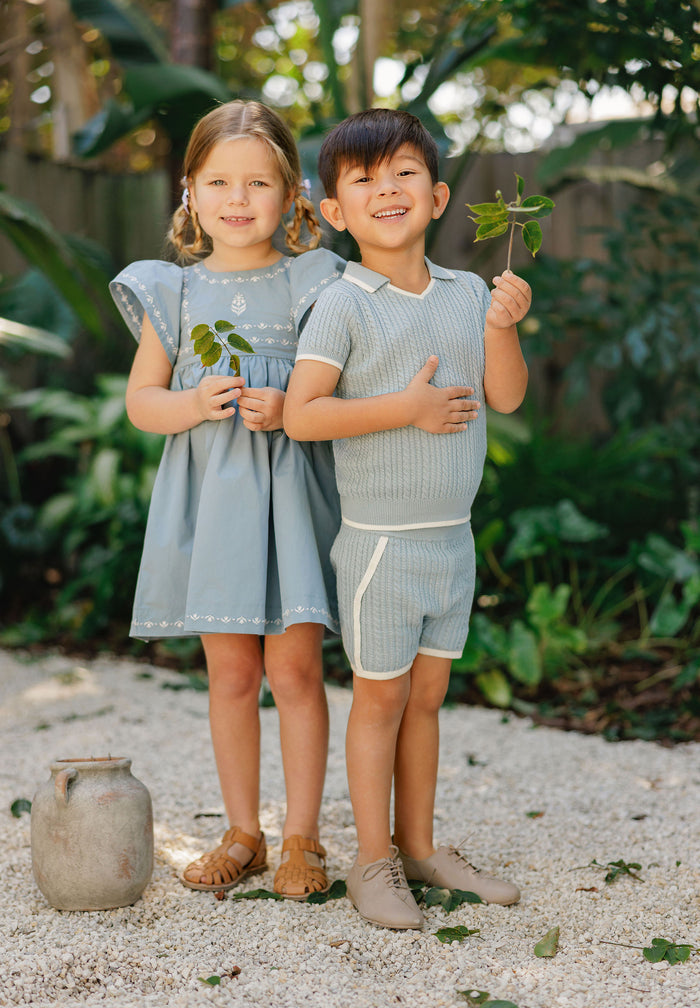 Boys Cable Knit 2 Piece Set – Blue/Ivory – Keepsake Collection