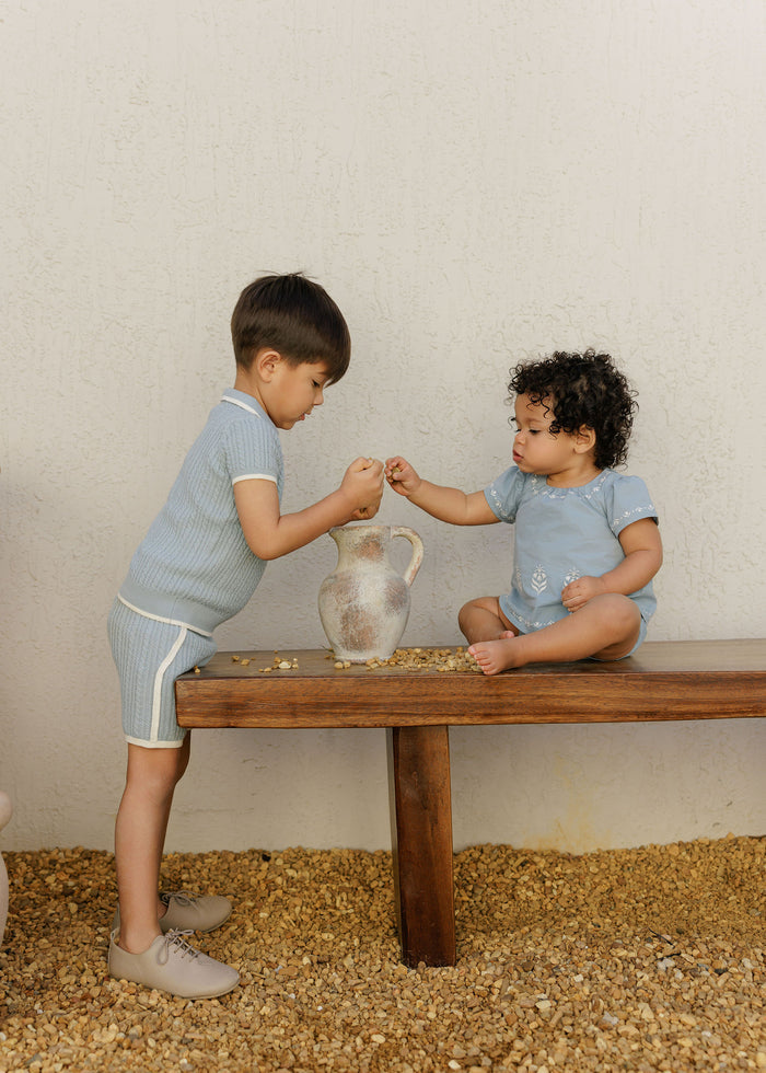 Boys Cable Knit 2 Piece Set – Blue/Ivory – Keepsake Collection