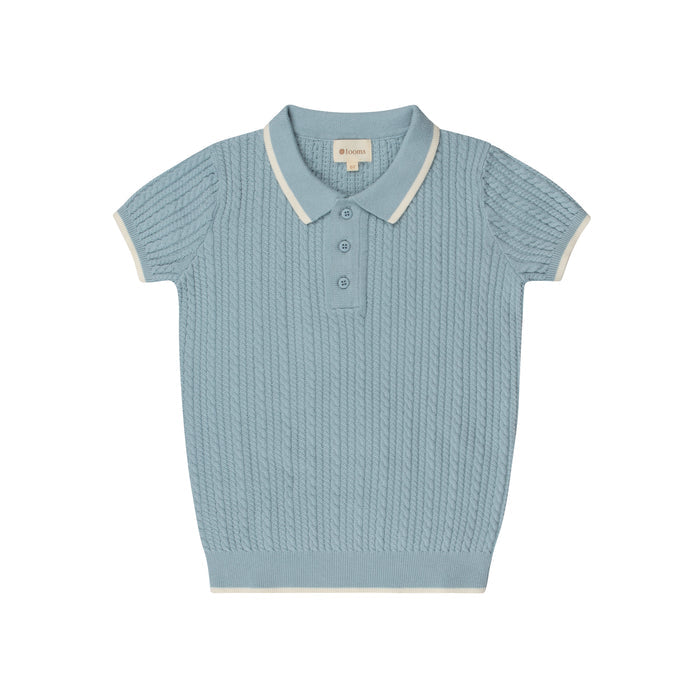 Boys Cable Knit Polo – Blue/Ivory – Keepsake Collection