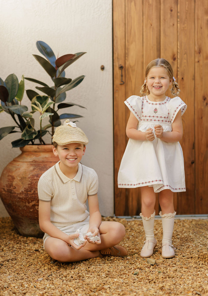 Boys Cable Knit Polo – Ivory – Keepsake Collection