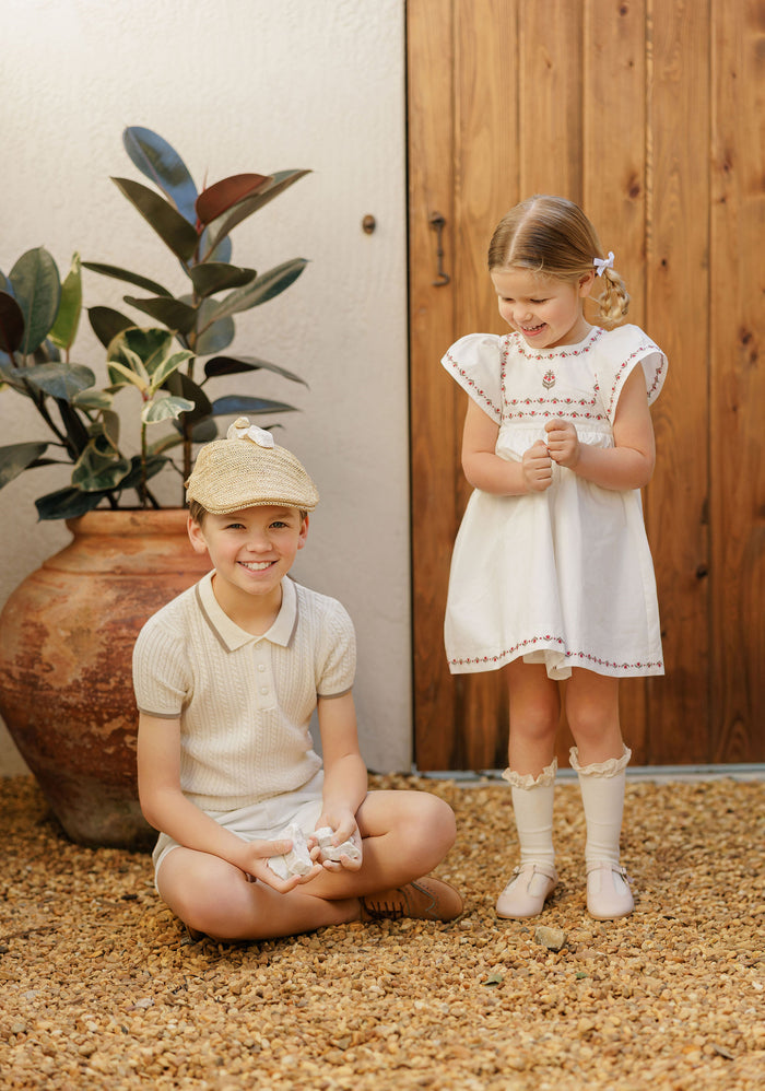 Boys Cable Knit Polo – Ivory – Keepsake Collection