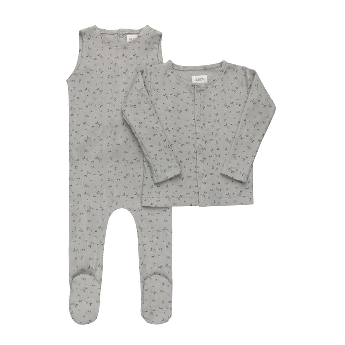 Boys Cardigan – Blue – Floral Rib