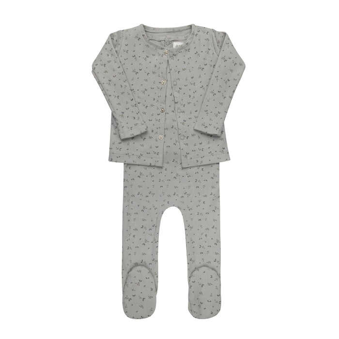 Boys Cardigan – Blue – Floral Rib