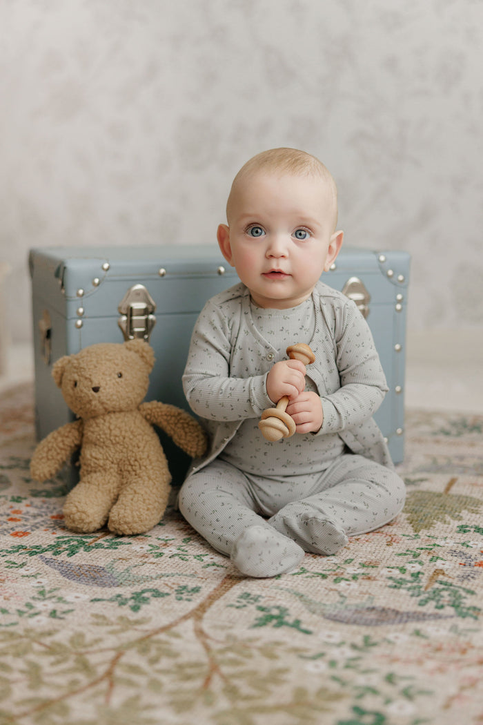 Boys Cardigan – Blue – Floral Rib