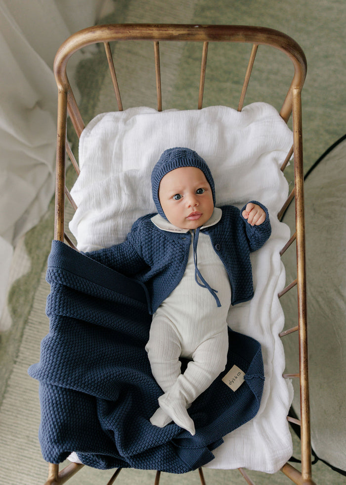 Boys Cardigan – Blue – Floral Star Knit