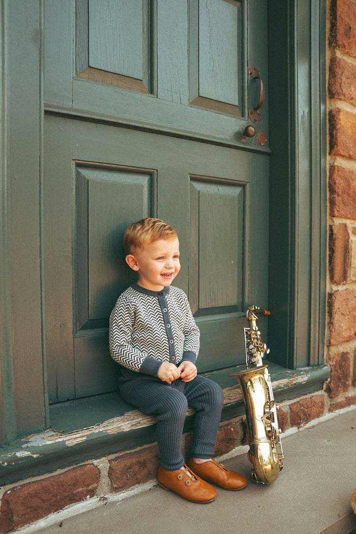 Boys Cardigan – Blue – Herringbone