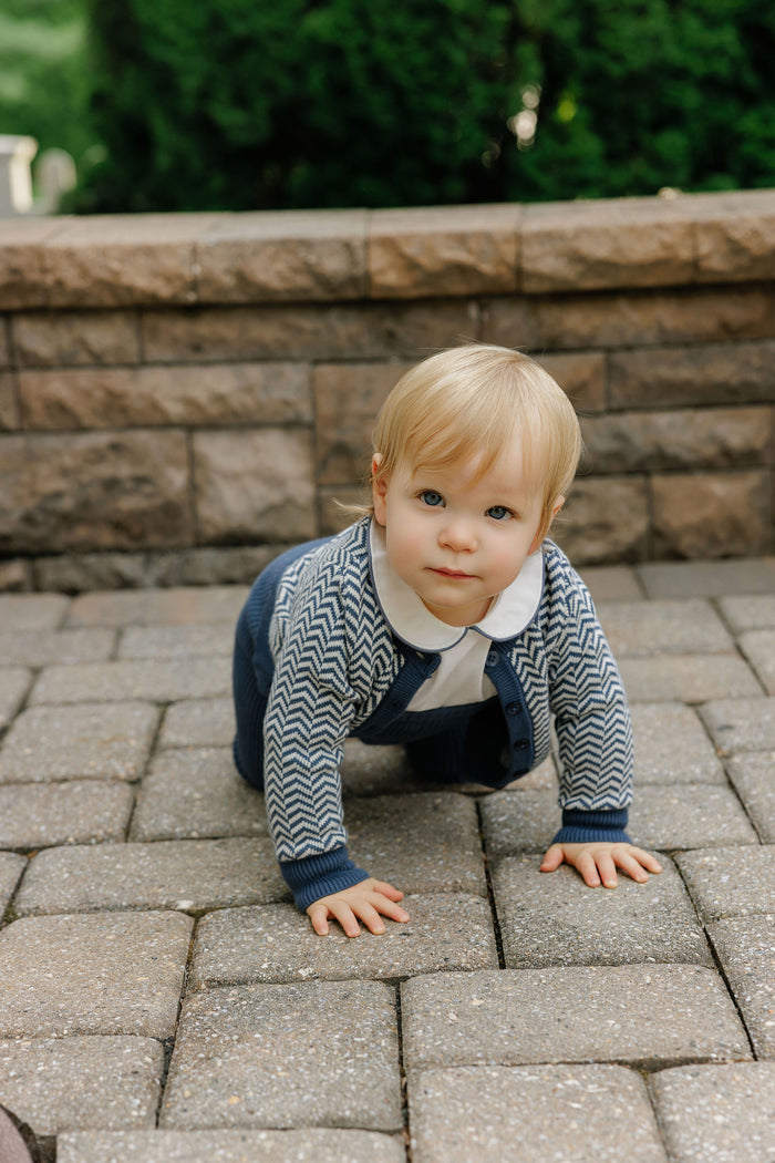 Boys Cardigan – Blue – Herringbone