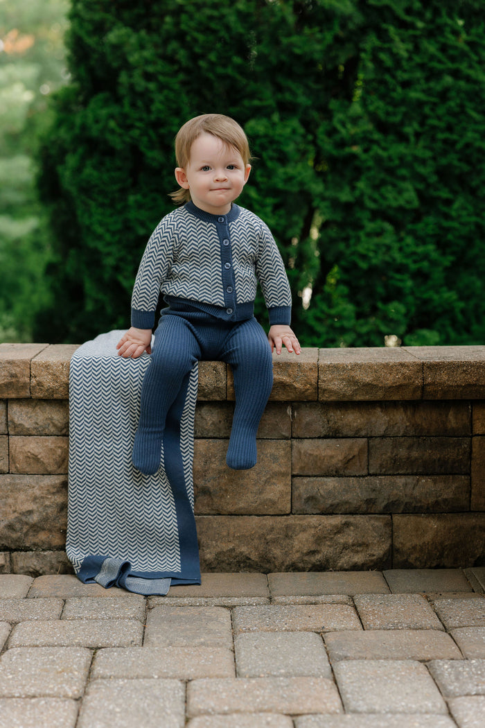 Boys Cardigan – Blue – Herringbone