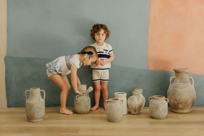 Boys Mesh Knit 2 Piece Set – Ivory – Storybook Collection