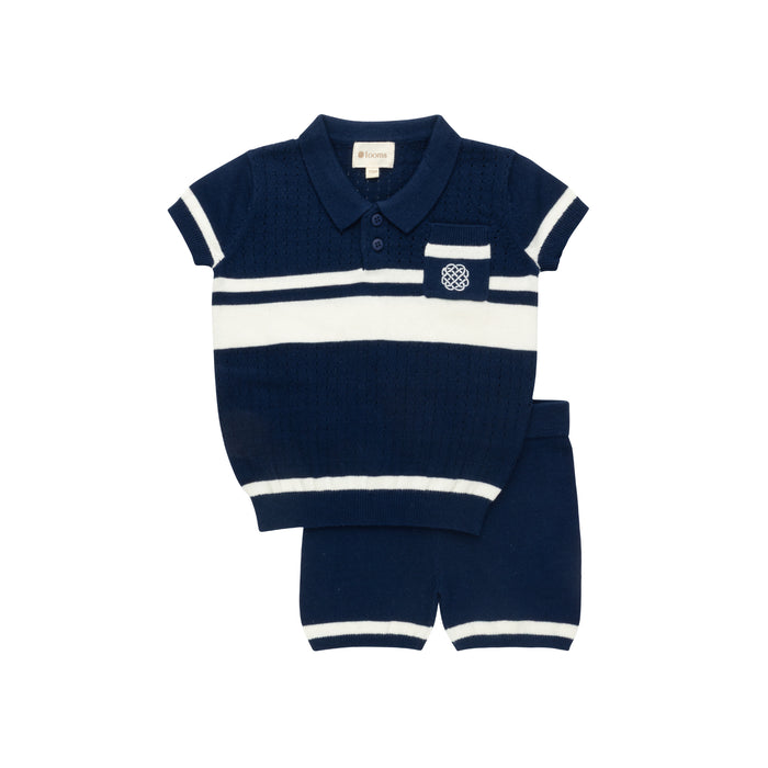 Boys Mesh Knit 2 Piece Set – Navy – Storybook Collection
