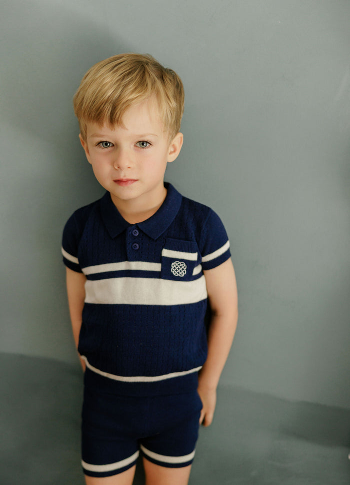 Boys Mesh Knit 2 Piece Set – Navy – Storybook Collection