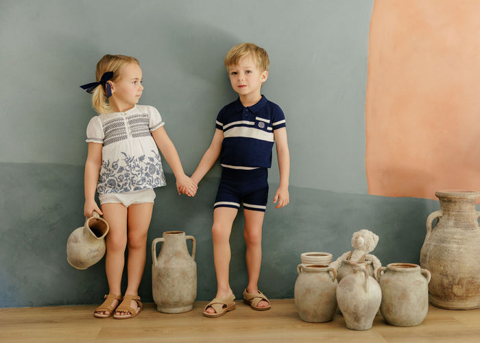 Boys Mesh Knit 2 Piece Set – Navy – Storybook Collection