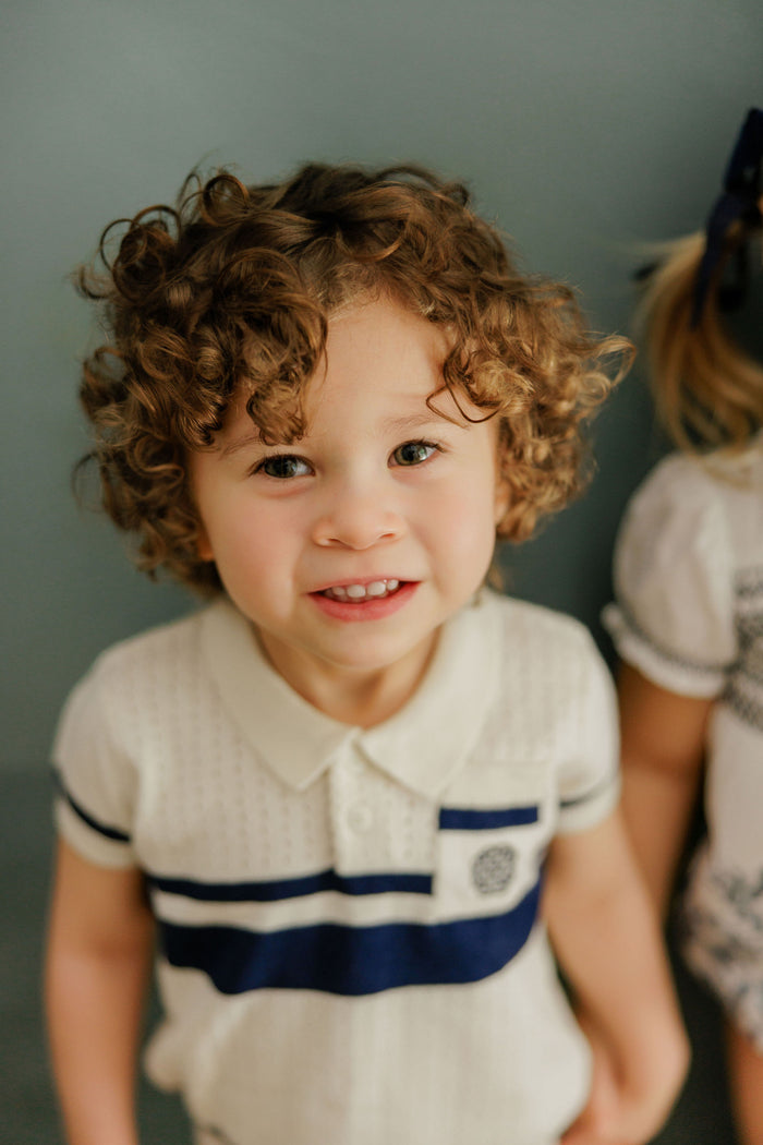 Boys Mesh Knit Polo – Ivory – Storybook Collection