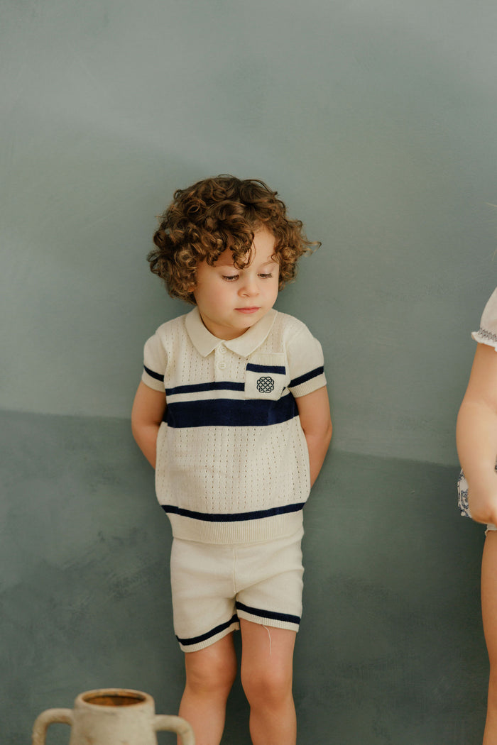 Boys Mesh Knit Polo – Ivory – Storybook Collection