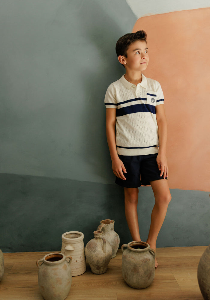 Boys Mesh Knit Polo – Ivory – Storybook Collection