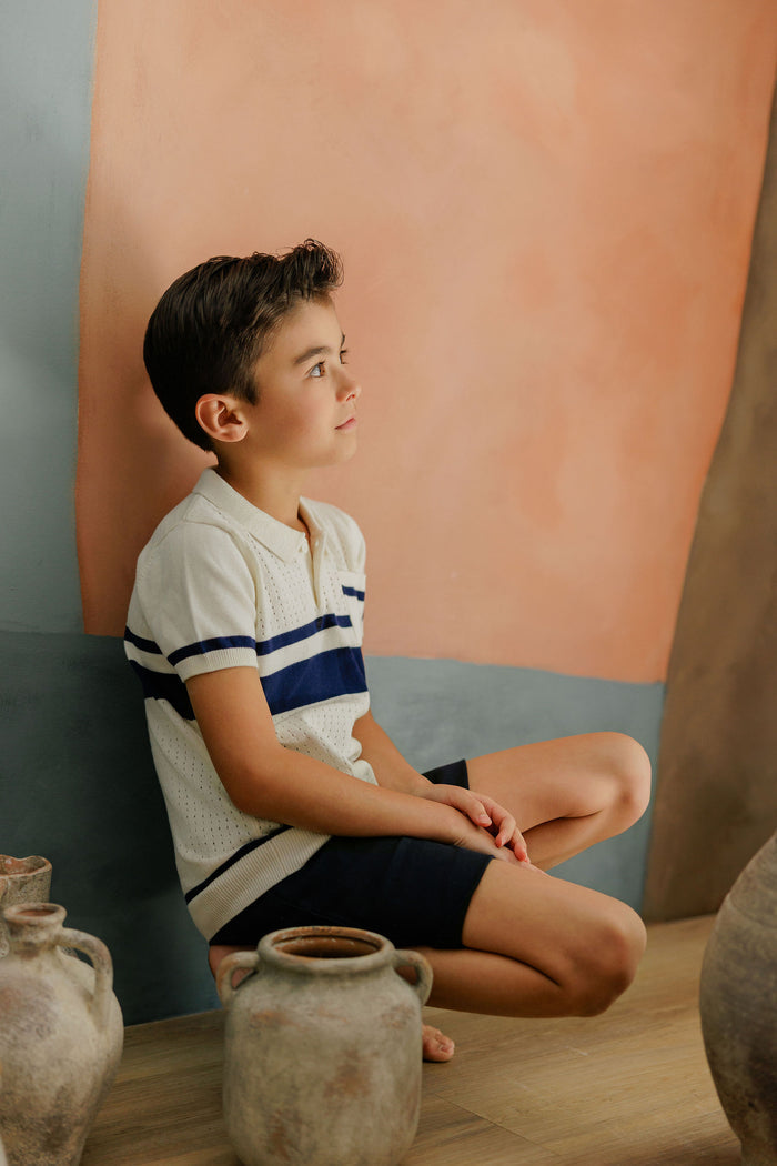 Boys Mesh Knit Polo – Ivory – Storybook Collection