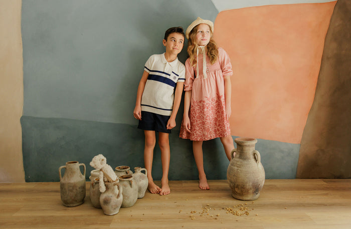 Boys Mesh Knit Polo – Ivory – Storybook Collection
