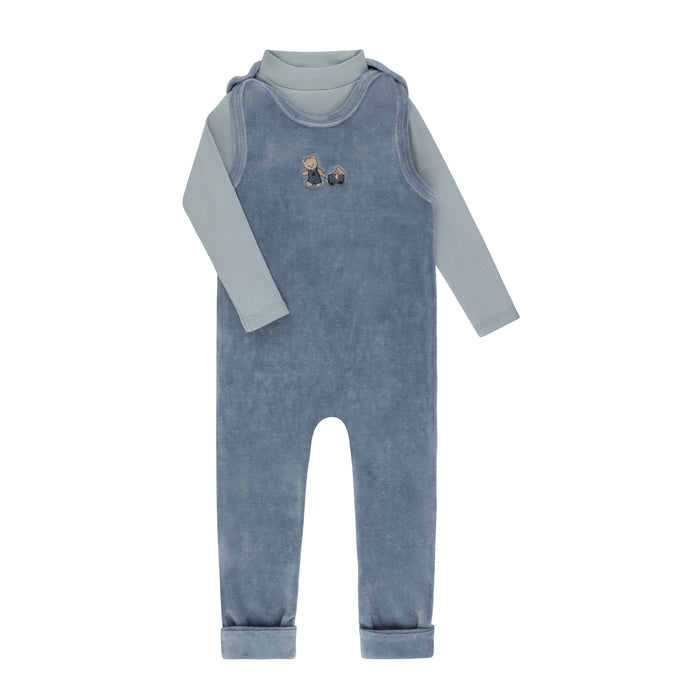 Boys Mockneck Bodysuit & Overall – Blue – Embroidered Bear